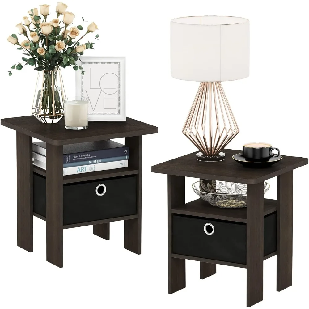 Two-piece side table/bedside table set, made of high-quality, durable composite wood with rounded edges, in dark brown/black.
Two-piece side table/bedside table set, made of high-quality, durable composite wood with rounded edges, in dark brown/black.