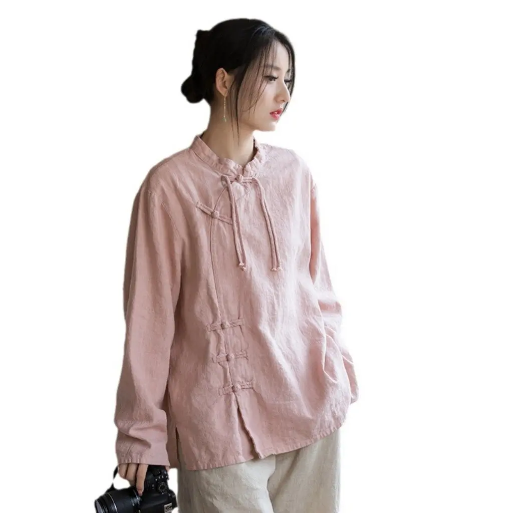 Women's Long Sleeve T-Shirt Autumn National Style Ramie Cotton Handmade Button Sand Wash Artistic Top for Ladies
Women's Long Sleeve T-Shirt Autumn National Style Ramie Cotton Handmade Button Sand Wash Artistic Top for Ladies