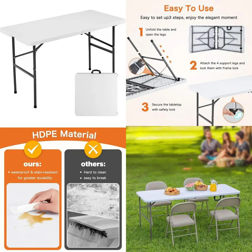 Портативный складной пластиковый стол повышенной прочности (120 см) для использования на улице и в помещении с ручкой для переноски, идеально подходит для кемпинга, пикников и вечеринок
Портативный складной пластиковый стол повышенной прочности (120 см) для использования на улице и в помещении с ручкой для переноски, идеально подходит для кемпинга, пикников и вечеринок