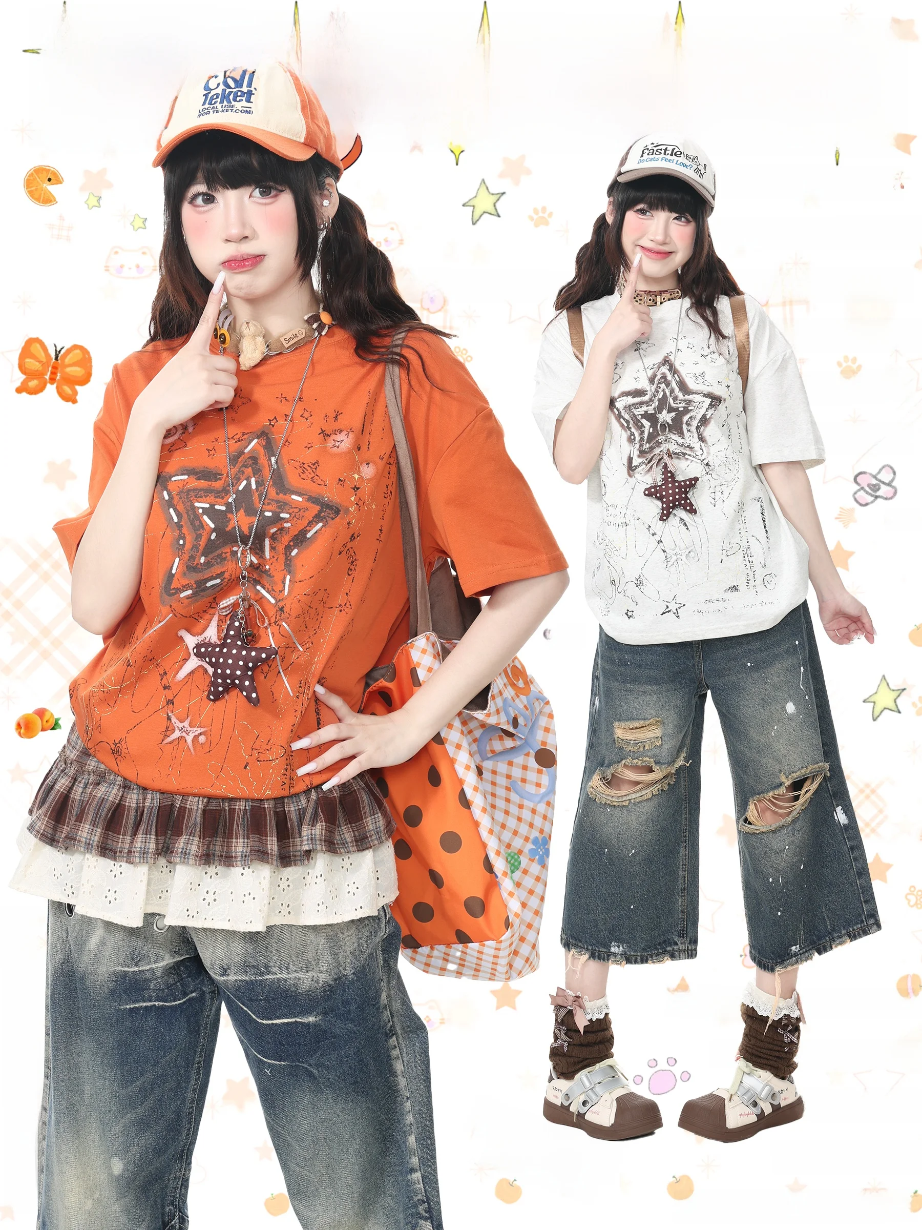 Languid Park Blue Ghost Star Print round Neck Short Sleeve T-Shirt Women's Summer New Unique Short Top Cotton Vintage Style
Languid Park Blue Ghost Star Print round Neck Short Sleeve T-Shirt Women's Summer New Unique Short Top Cotton Vintage Style