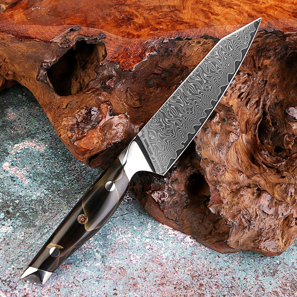 5-inch Utility Knife Sharp 67-Layer Damascus Steel Full Tang Multi-Purpose Paring Knife Kitchen Utility Tool Ergonomic Handle 
5-inch Utility Knife Sharp 67-Layer Damascus Steel Full Tang Multi-Purpose Paring Knife Kitchen Utility Tool Ergonomic Handle
