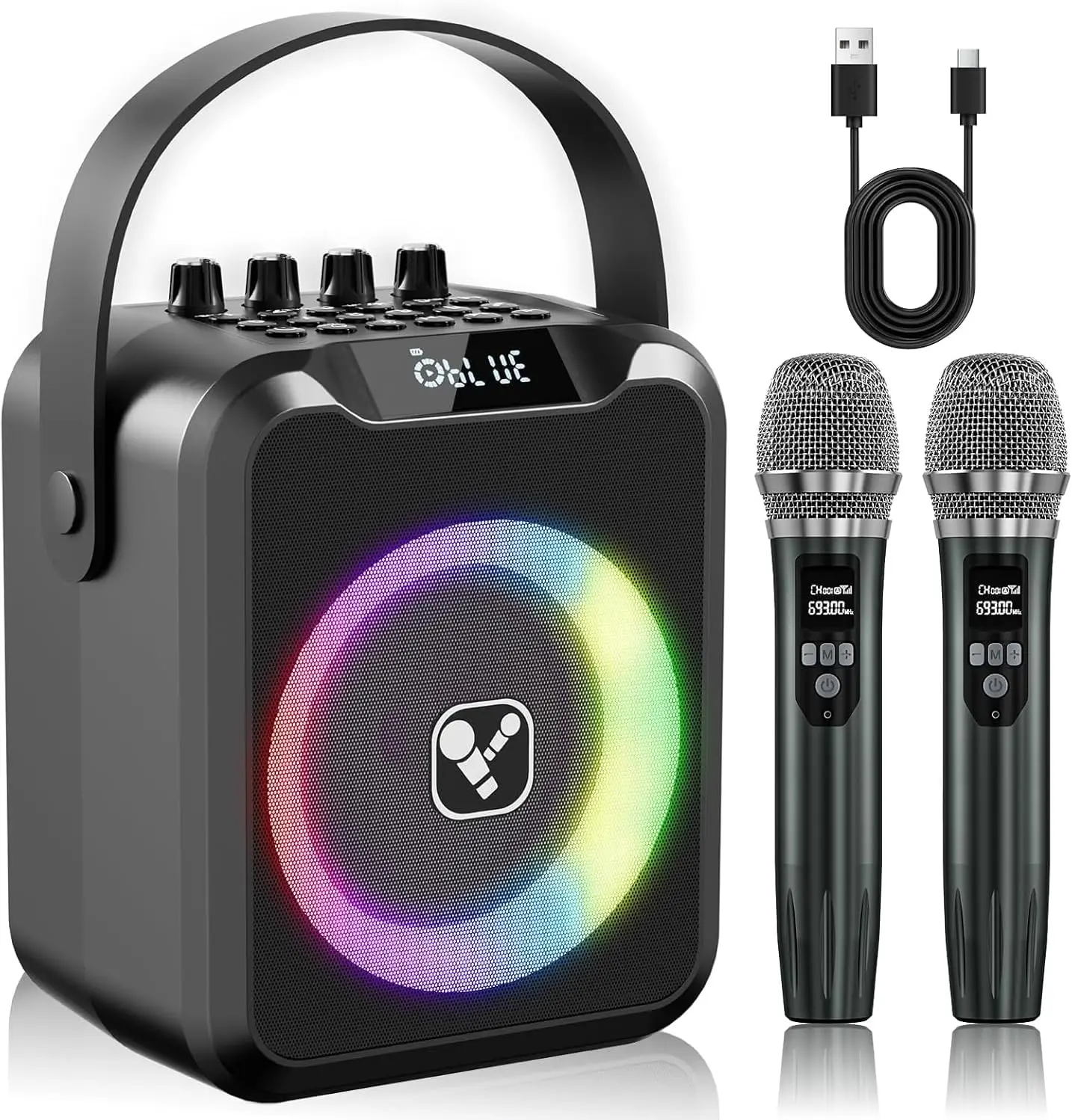 Portable Karaoke Machine with 2 Wireless Mics, Rechargeable, 6 Voice Changers, Bluetooth/USB/AUX/TF/MIC Support for All Ages
Portable Karaoke Machine with 2 Wireless Mics, Rechargeable, 6 Voice Changers, Bluetooth/USB/AUX/TF/MIC Support for All Ages