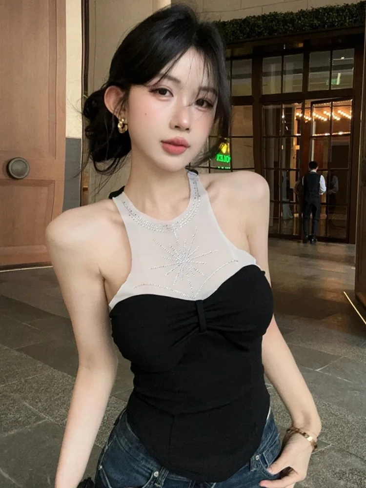 Sexy Spicy Girl Slim Fit Diamond Embellished Mesh Vest Women's Summer Elegance round Neck Splice Short Top French Style
Sexy Spicy Girl Slim Fit Diamond Embellished Mesh Vest Women's Summer Elegance round Neck Splice Short Top French Style