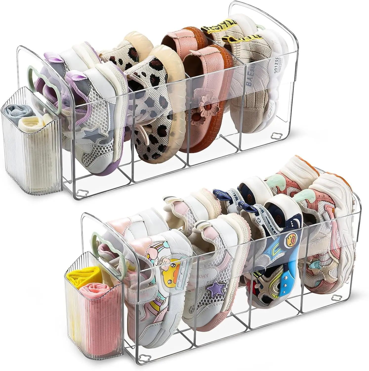 Комплект из 2 детских обуви с хранилищем для носков, прозрачный акриловый противоскользящий органайзер для шкафа — 4-секционный держатель для обуви для малышей
Комплект из 2 детских обуви с хранилищем для носков, прозрачный акриловый противоскользящий органайзер для шкафа — 4-секционный держатель для обуви для малышей
