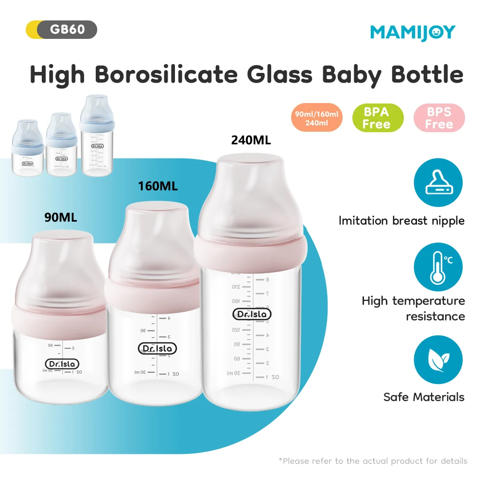 MAMIJOY Baby Glass Bottle Inclined Breast-Shaped Anti-Colic&Bloating 90/160/240ML Temperature-Resistant For Newborn 0-6M+ GB60
MAMIJOY Baby Glass Bottle Inclined Breast-Shaped Anti-Colic&Bloating 90/160/240ML Temperature-Resistant For Newborn 0-6M+ GB60