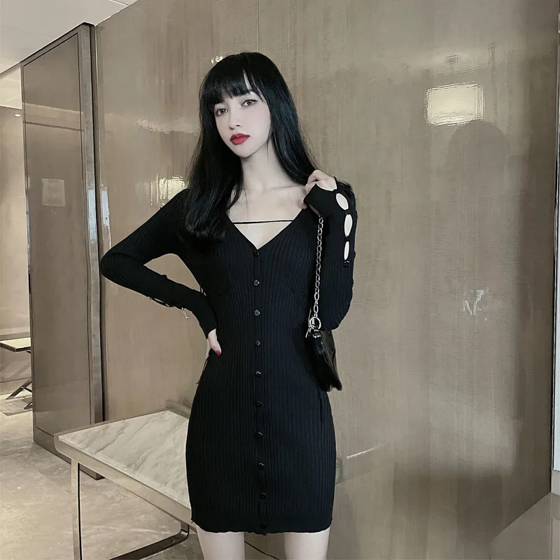 Long Sleeve Sexy Dress V-neck Knit Bandage Dress Short Ribbed Knit Dress Vestidos Para Mujer Women's Clothing Dresses
Long Sleeve Sexy Dress V-neck Knit Bandage Dress Short Ribbed Knit Dress Vestidos Para Mujer Women's Clothing Dresses