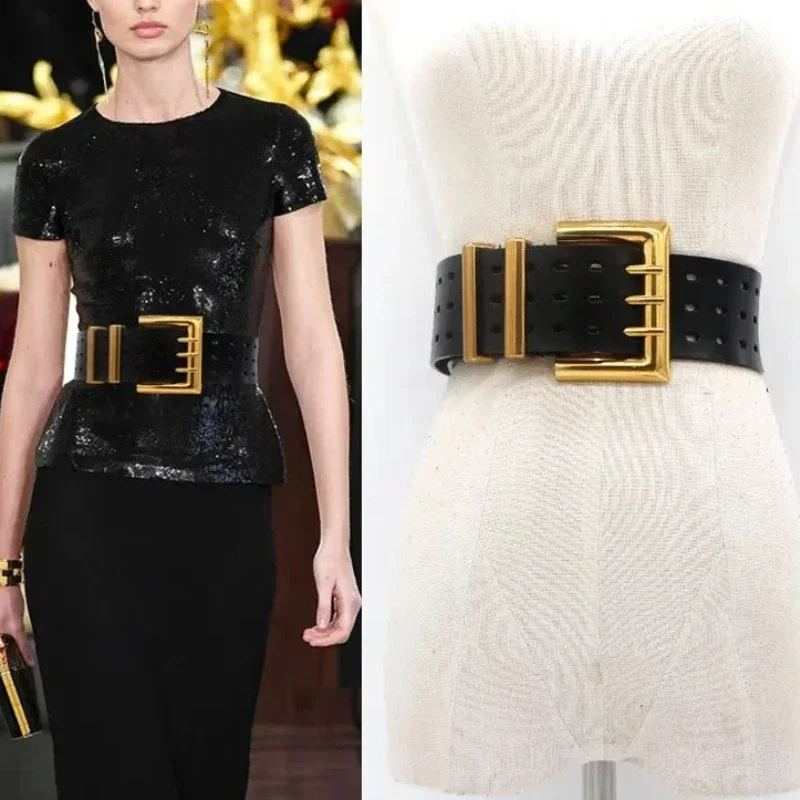 Genuine Leather Waist Seal Wide Eye Belts Lady's Three-row Needle Buckle Waist Seal Pure Cowhide Bronze Buckle Wide Belt
Genuine Leather Waist Seal Wide Eye Belts Lady's Three-row Needle Buckle Waist Seal Pure Cowhide Bronze Buckle Wide Belt