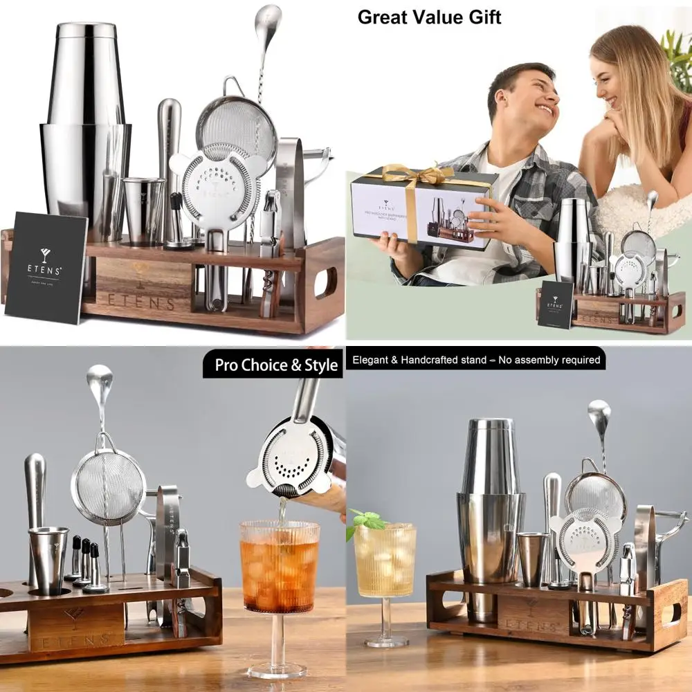 Stainless Steel 15-Piece Cocktail Shaker Set with Wooden Stand for Professional Mixology and Bartending
Stainless Steel 15-Piece Cocktail Shaker Set with Wooden Stand for Professional Mixology and Bartending