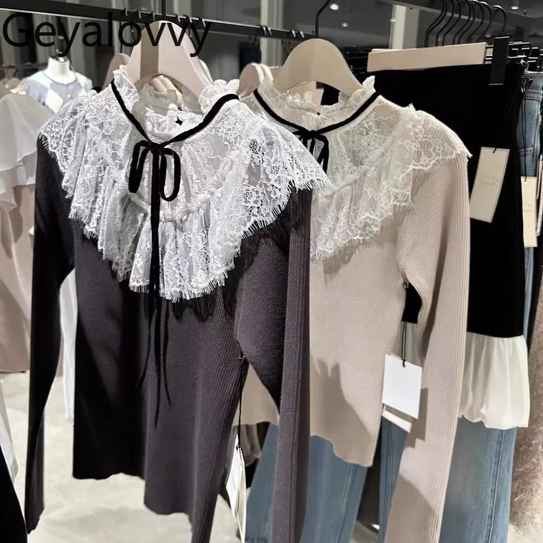 Japanese Style Lace Velvet Ribbon Spliced Base Knit Sweater Tops for Women Fashion Spring Autumn Casual Knitted Pullover
Japanese Style Lace Velvet Ribbon Spliced Base Knit Sweater Tops for Women Fashion Spring Autumn Casual Knitted Pullover