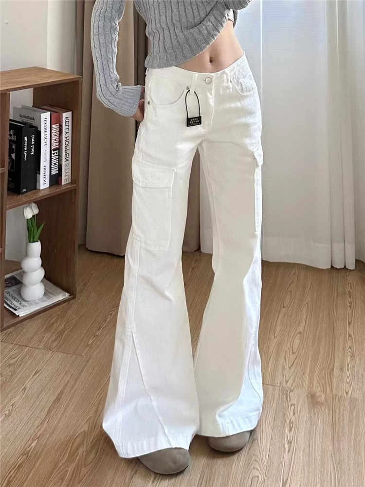 Women's Low Rise Jeans Flared Denim Pants American Retro Korean Y2k Japanese White Cargo Jeans Bell Bottom Y2k Harajuku 2000s
Women's Low Rise Jeans Flared Denim Pants American Retro Korean Y2k Japanese White Cargo Jeans Bell Bottom Y2k Harajuku 2000s