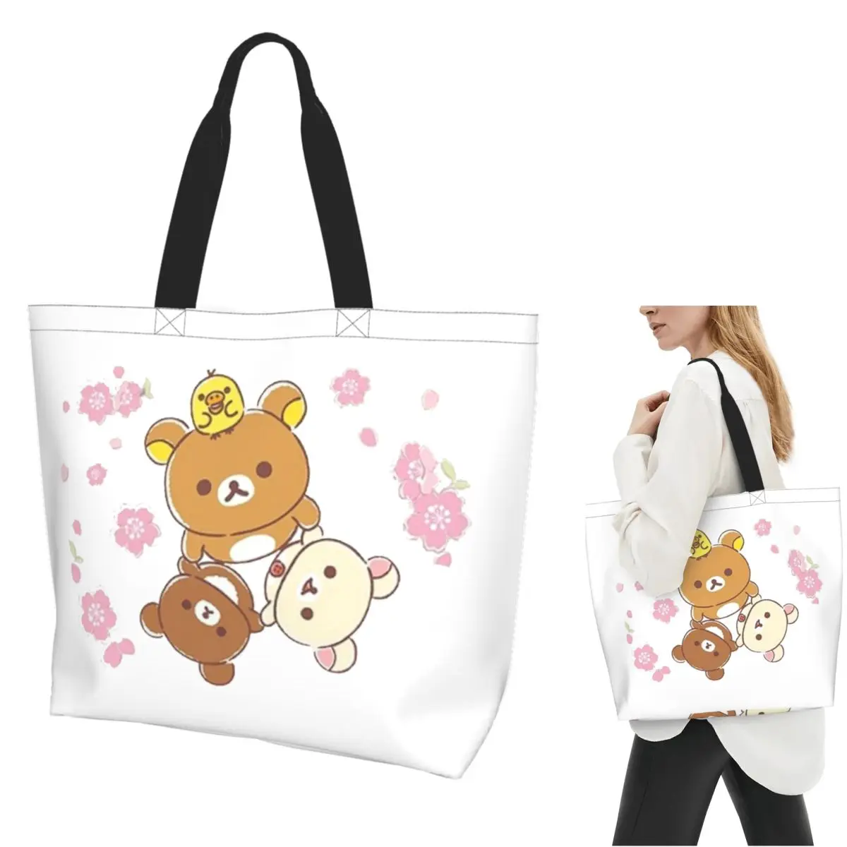 Rilakkuma Sakura Shopping Tote Bag Canvas Large Capacity Shoulder Bags Shopper Grocery Handbag for Women
Rilakkuma Sakura Shopping Tote Bag Canvas Large Capacity Shoulder Bags Shopper Grocery Handbag for Women