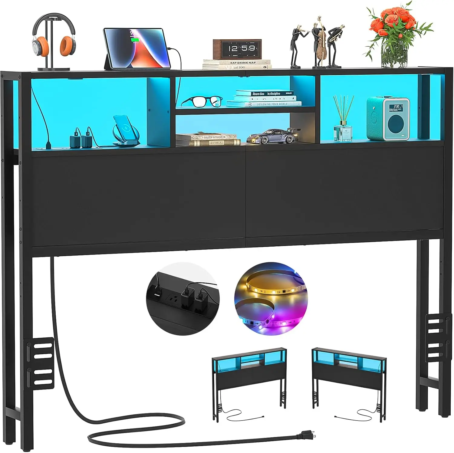 Headboard for Full Size Bed with Storage, Headboards with Outlets, USB Ports and LED Light, Full Size
Headboard for Full Size Bed with Storage, Headboards with Outlets, USB Ports and LED Light, Full Size