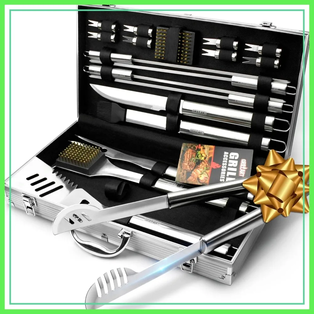 19-Piece Stainless-Steel BBQ Grill Tool Set with Aluminum Case, Complete Outdoor Grilling Kit for Dad
19-Piece Stainless-Steel BBQ Grill Tool Set with Aluminum Case, Complete Outdoor Grilling Kit for Dad