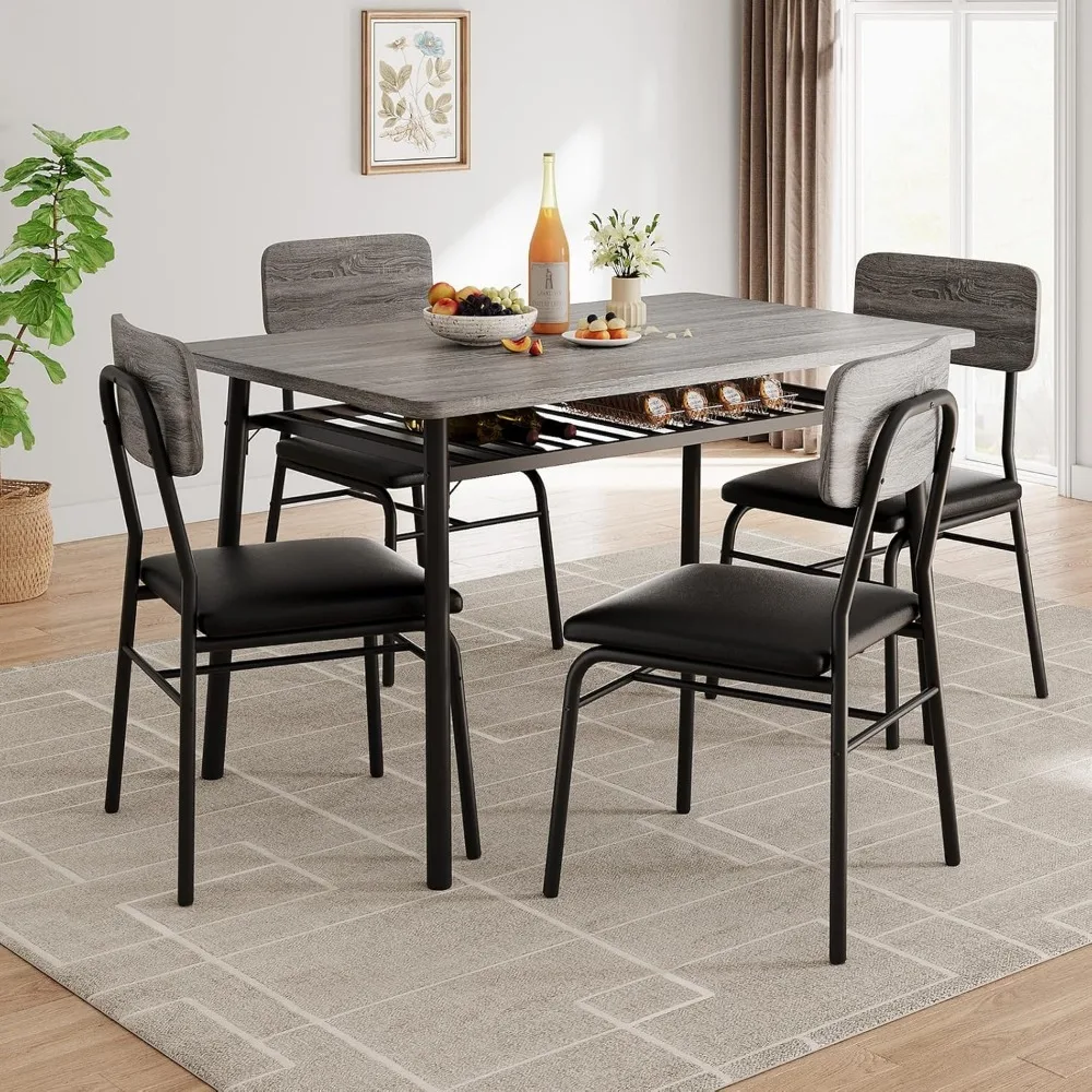Dining Table Set for 4 with Storage Rack, 5-Piece Kitchen Table and Upholstered Chairs of 4, Wood Tabletop & Heavy-Du
Dining Table Set for 4 with Storage Rack, 5-Piece Kitchen Table and Upholstered Chairs of 4, Wood Tabletop & Heavy-Du