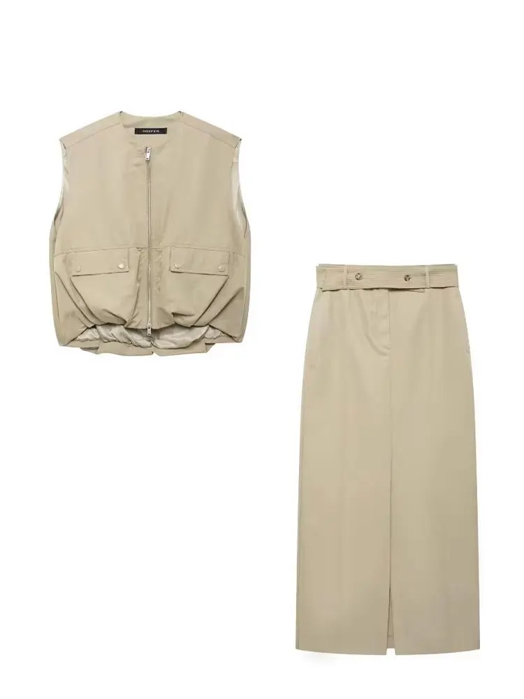 HH New Women Zipper Pocket Design O-Neck Sleeveless Waistcoat+Buttons Belt Decorate High Waist Long Skirt 2 Piece Set
HH New Women Zipper Pocket Design O-Neck Sleeveless Waistcoat+Buttons Belt Decorate High Waist Long Skirt 2 Piece Set