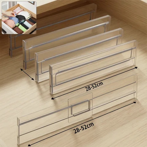 4Pcs Transparent Drawer Dividers Adjustable Expandable Drawer Dividers for Clothes Utensils Cosmetics Office Storage