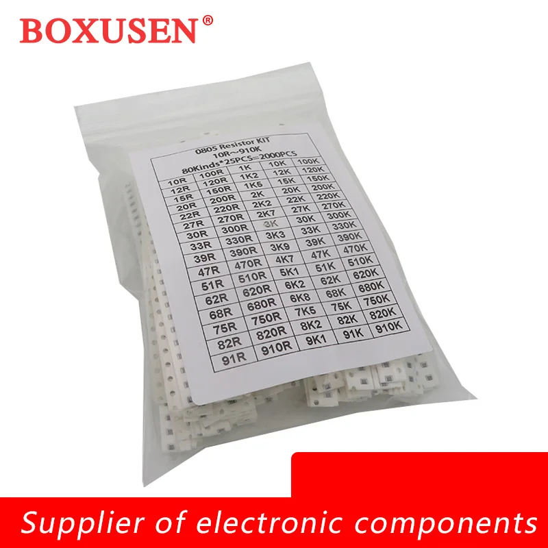 0805 5% SMD Chip Resistor 10Ohm-910K Ohm 80 Values 25pcs Each 2000pcs 100% Original Assortment Sample Kit
0805 5% SMD Chip Resistor 10Ohm-910K Ohm 80 Values 25pcs Each 2000pcs 100% Original Assortment Sample Kit