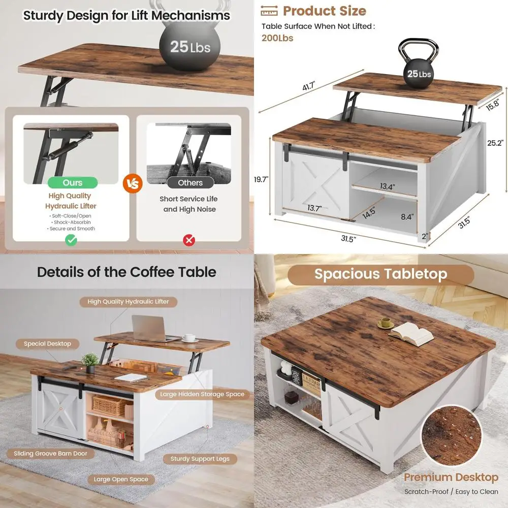 Квадратный журнальный столик в стиле фермерского дома с подъемной столешницей и местом для хранения, белый
Квадратный журнальный столик в стиле фермерского дома с подъемной столешницей и местом для хранения, белый