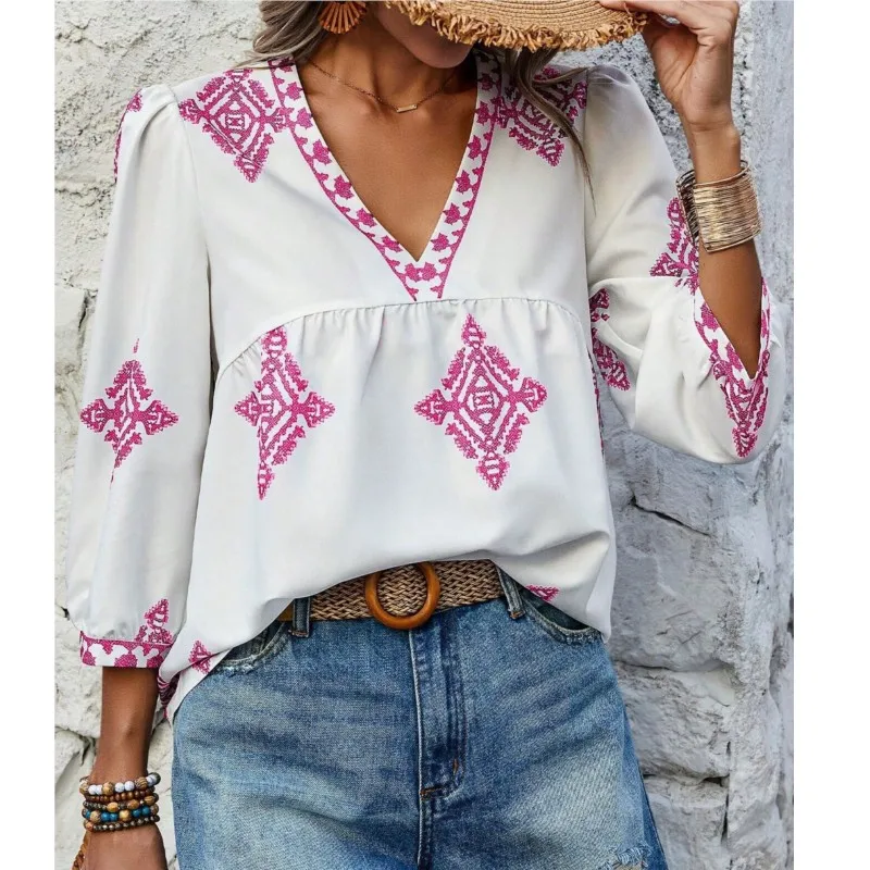 Women's Boho White Blouses New Summer Fashion Printed Three-quarter Sleeve V-neck Loose Tops Women Shirts Casual Pullover New
Women's Boho White Blouses New Summer Fashion Printed Three-quarter Sleeve V-neck Loose Tops Women Shirts Casual Pullover New