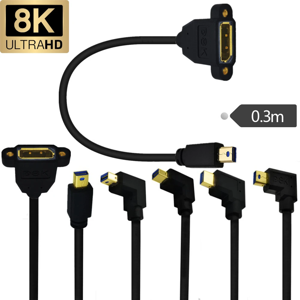 8K Gold Plated Mini DisplayPort Male Elbow ToDP Female Ears Can Fix Wire Monitor Cable 8K/60Hz, 4K/144Hz Up/Down/Left/ Right
8K Gold Plated Mini DisplayPort Male Elbow ToDP Female Ears Can Fix Wire Monitor Cable 8K/60Hz, 4K/144Hz Up/Down/Left/ Right