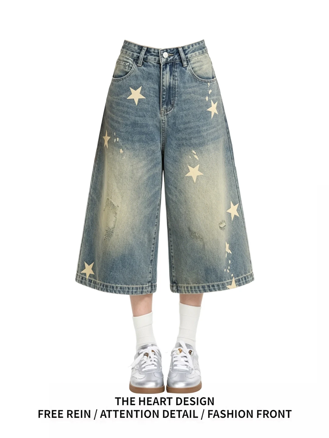 Retro American Star Print Denim Jeans Women's Summer Washed Loose Slim Wide Leg Casual Shorts High Waist Torn Blue Jeans
Retro American Star Print Denim Jeans Women's Summer Washed Loose Slim Wide Leg Casual Shorts High Waist Torn Blue Jeans