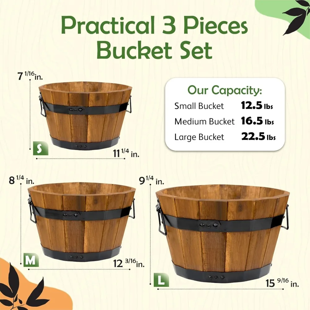Set of 3 Wooden Flower Boxes Outdoor, Durable Acacia Wood Barrel Planters for Outdoor Plants with Ergonomic Handles
Set of 3 Wooden Flower Boxes Outdoor, Durable Acacia Wood Barrel Planters for Outdoor Plants with Ergonomic Handles
