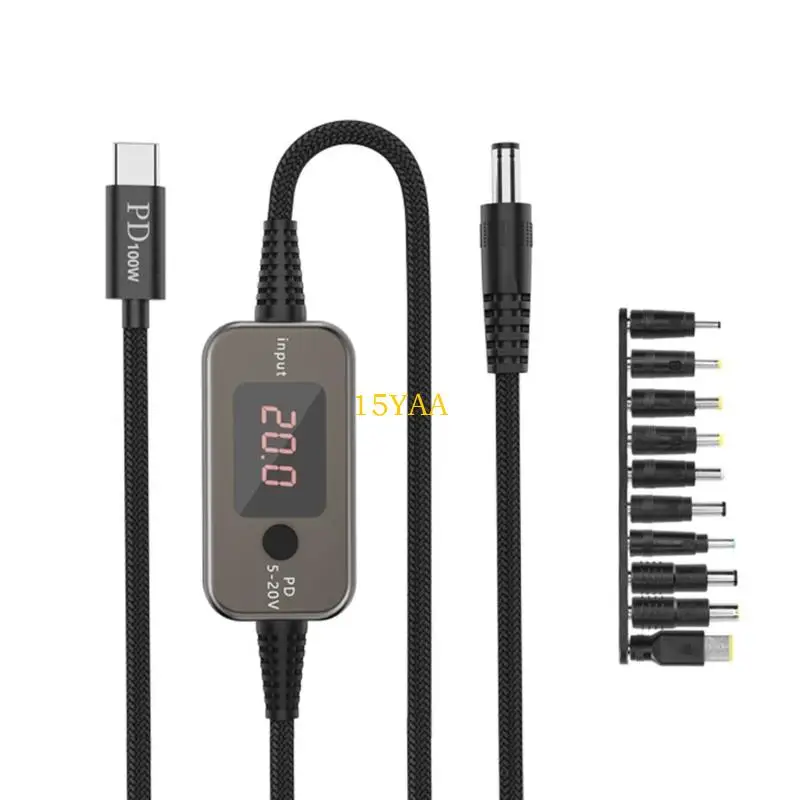 15YA PD100W Type C To DC5.5x2.1mm Power Cable 10 Connectors Tips Adjustable Output For Office Travel Home Electronics 
15YA PD100W Type C To DC5.5x2.1mm Power Cable 10 Connectors Tips Adjustable Output For Office Travel Home Electronics