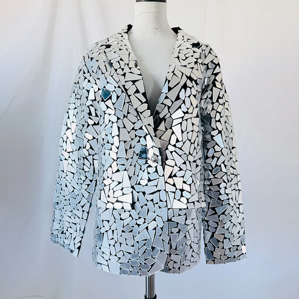 Серебряный мозаичный зеркальный декор, блейзер с прикрепленным клеевым блестящим светоотражающим пиджаком для сценической вечеринки
Серебряный мозаичный зеркальный декор, блейзер с прикрепленным клеевым блестящим светоотражающим пиджаком для сценической вечеринки