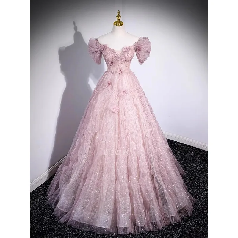 Elegant Puff Sleeves Pink Prom Dresses 3D Flowers Glitter Wedding Guest Dress Floor Length Sweetheart Neck Formal Occasion Dress
Elegant Puff Sleeves Pink Prom Dresses 3D Flowers Glitter Wedding Guest Dress Floor Length Sweetheart Neck Formal Occasion Dress