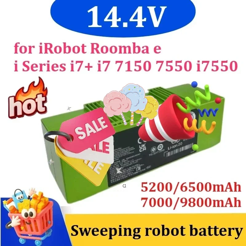 Литий-ионный аккумулятор 14,4 В 5200/6500/7000/9800 мАч для пылесосов iRobot Roomba серий e и i, моделей i7+, i7, 7150, 7550, i7550
Литий-ионный аккумулятор 14,4 В 5200/6500/7000/9800 мАч для пылесосов iRobot Roomba серий e и i, моделей i7+, i7, 7150, 7550, i7550