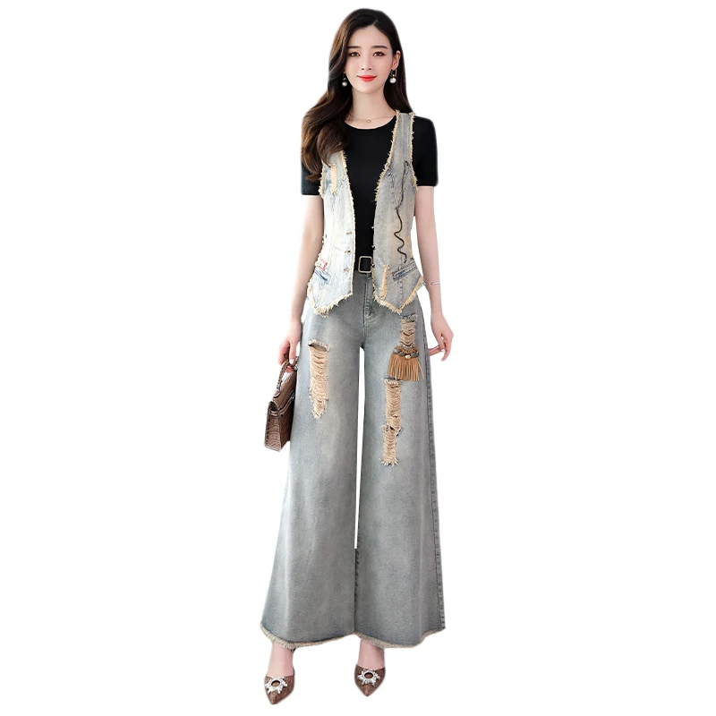 Spring New Women's Casual Fashion Ladies Denim Vest+ Wide-Leg Pants Two-Piece Sets Cowgirls Suits
Spring New Women's Casual Fashion Ladies Denim Vest+ Wide-Leg Pants Two-Piece Sets Cowgirls Suits
