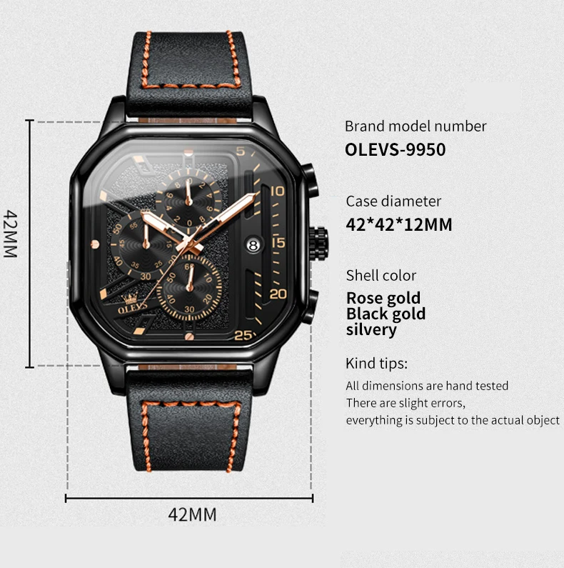 OLEVS Business Casual Fashion Watch Square Quartz Wristwatch Leather DateWatches For Men Waterproof Luminous Men's Watches 9950
OLEVS Business Casual Fashion Watch Square Quartz Wristwatch Leather DateWatches For Men Waterproof Luminous Men's Watches 9950