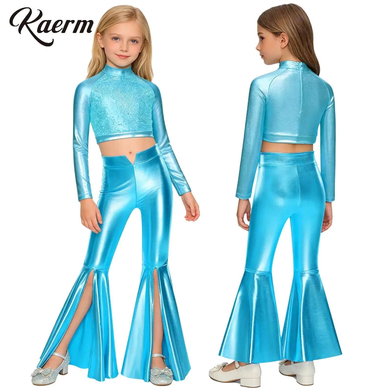 Детский костюм для девочек в стиле диско-джаз, топ с длинными рукавами и пайетками + брюки-клеш с разрезами, комплект для выступлений на сцене
Детский костюм для девочек в стиле диско-джаз, топ с длинными рукавами и пайетками + брюки-клеш с разрезами, комплект для выступлений на сцене