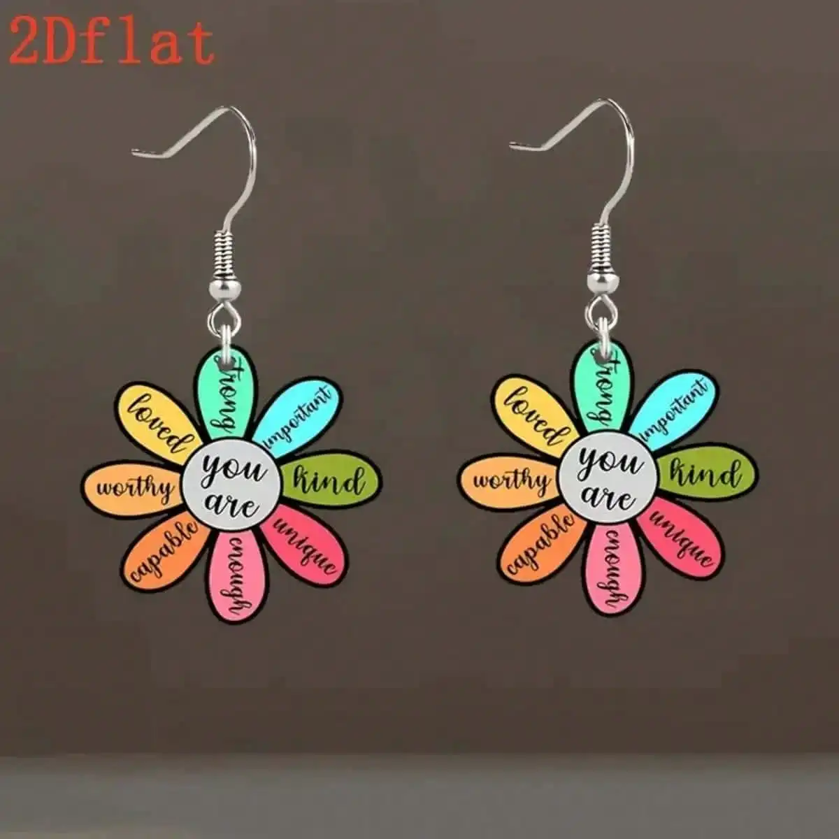 Colorful Flower-Shaped Acrylic Pendant Earrings with Inspirational Words - Lightweight for Daily Wear
Colorful Flower-Shaped Acrylic Pendant Earrings with Inspirational Words - Lightweight for Daily Wear