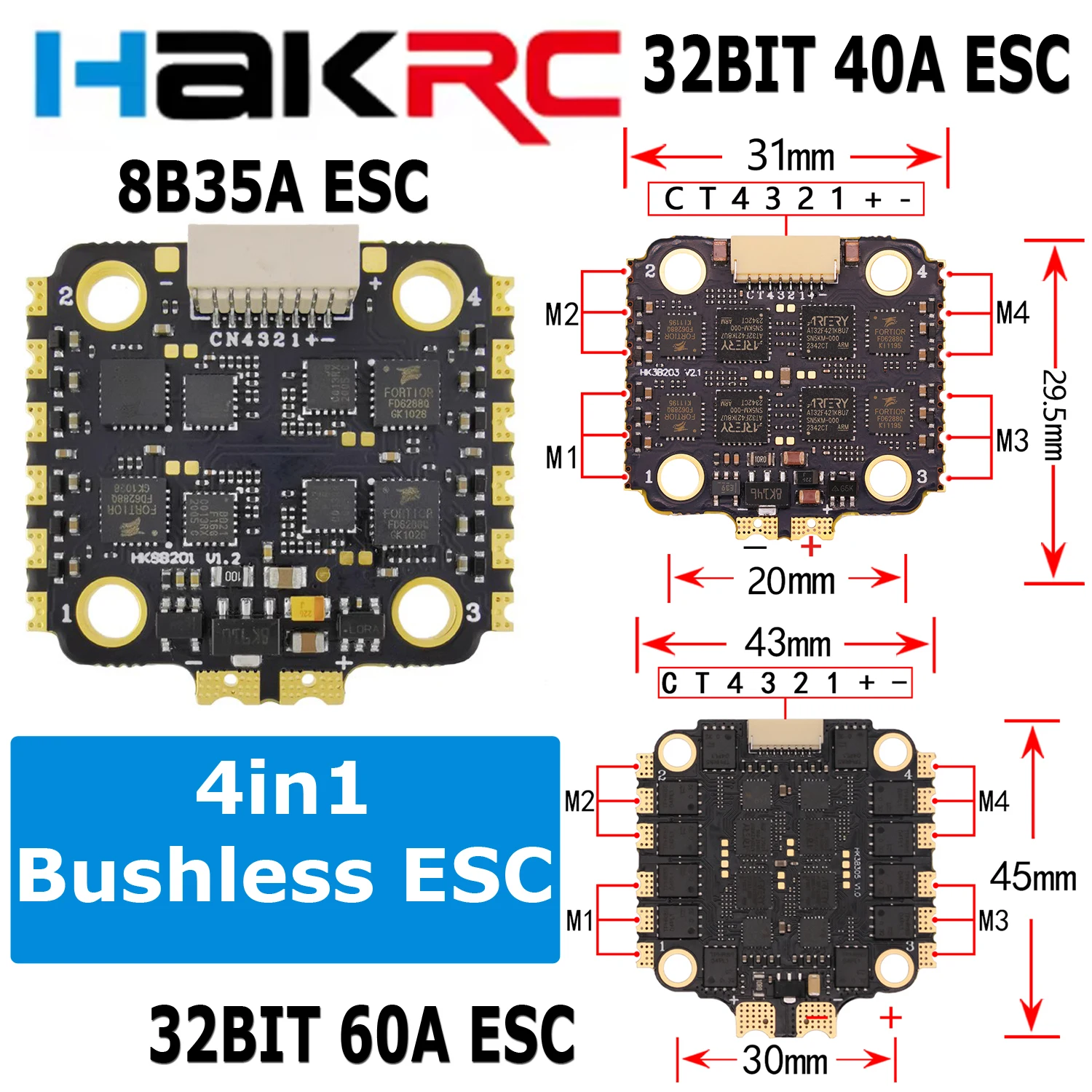 HAKRC 8B35A 32BIT 40A 60A BLHeli-32 4in1 Brushless ESC Speed Controller 2S-6S for FPV Freestyle Racing Drone Model Accessories
HAKRC 8B35A 32BIT 40A 60A BLHeli-32 4in1 Brushless ESC Speed Controller 2S-6S for FPV Freestyle Racing Drone Model Accessories