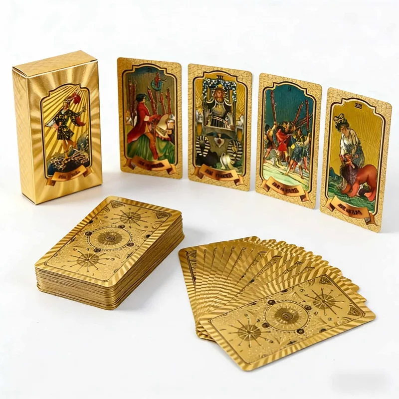 Gold Stamping Waterproof Plastic Colorful Printed Tarot Cards for Table Game Leisure Party Gathering Board Game Cards
Gold Stamping Waterproof Plastic Colorful Printed Tarot Cards for Table Game Leisure Party Gathering Board Game Cards
