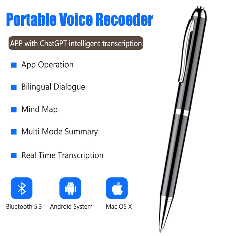 AI Mini Voice Recorder ChatGPT App Control Intelligent Transcription Translation Recording Pen 128GB Translator Audio Dictaphone
AI Mini Voice Recorder ChatGPT App Control Intelligent Transcription Translation Recording Pen 128GB Translator Audio Dictaphone