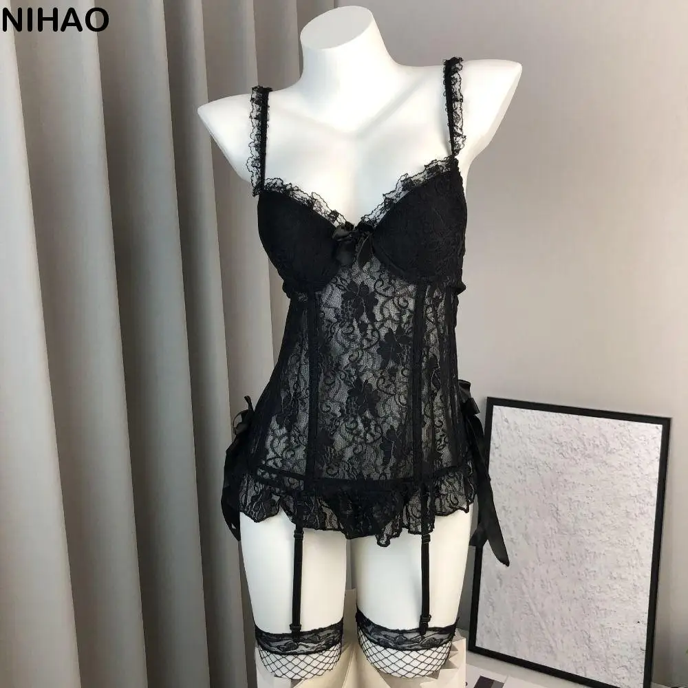 Fashion Bow Lace Nightgown Transparent Mesh Women Lingerie Nightwear Sleeveless Lace Sling Nightdress Cosplay Party
Fashion Bow Lace Nightgown Transparent Mesh Women Lingerie Nightwear Sleeveless Lace Sling Nightdress Cosplay Party