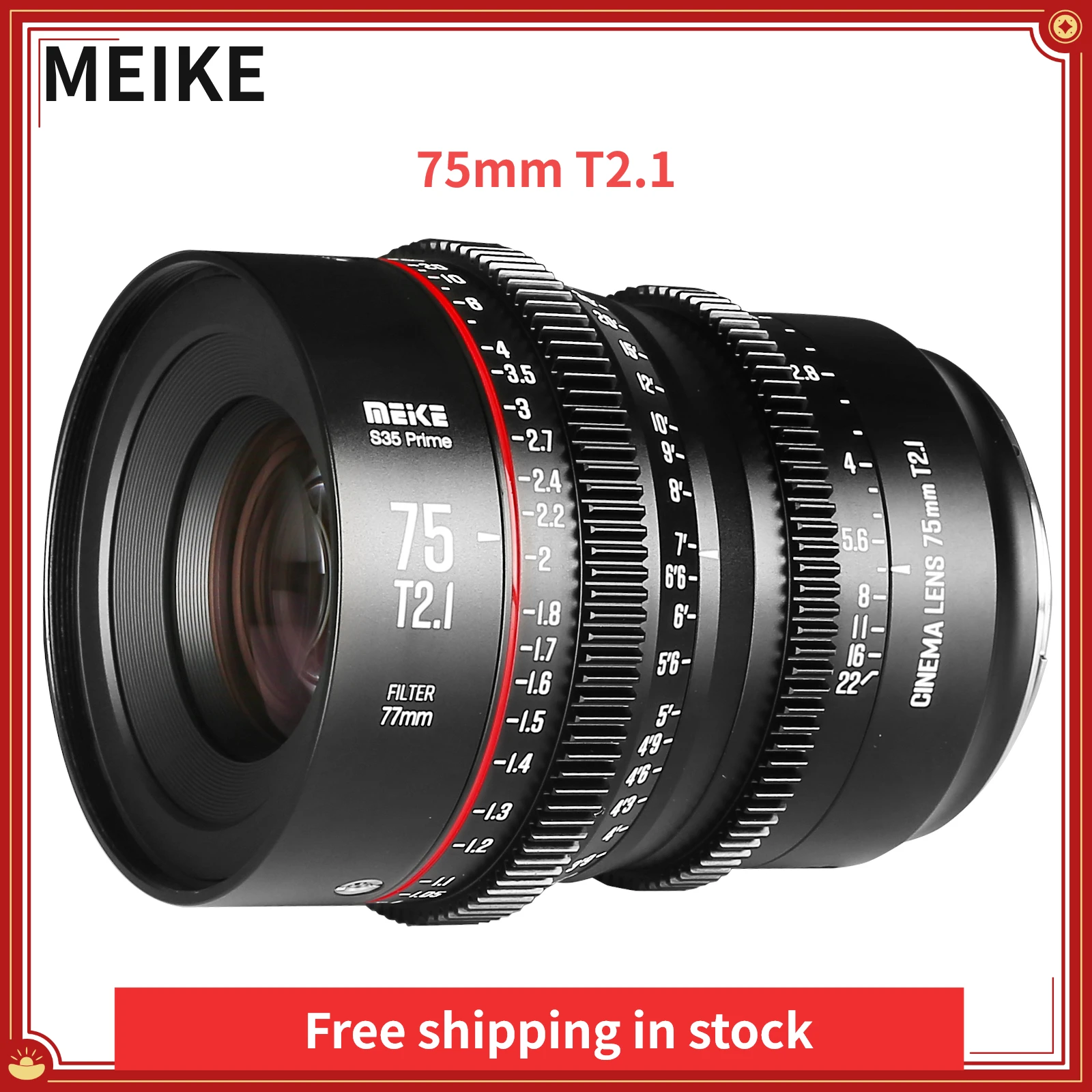 Meike Prime 75mm T2.1 for Super 35 Frame Cinema Camera System,such as RED Komodo,BMPCC6K,BMPCC6K Pro,Z CAM S6, Sony FS5II etc
Meike Prime 75mm T2.1 for Super 35 Frame Cinema Camera System,such as RED Komodo,BMPCC6K,BMPCC6K Pro,Z CAM S6, Sony FS5II etc