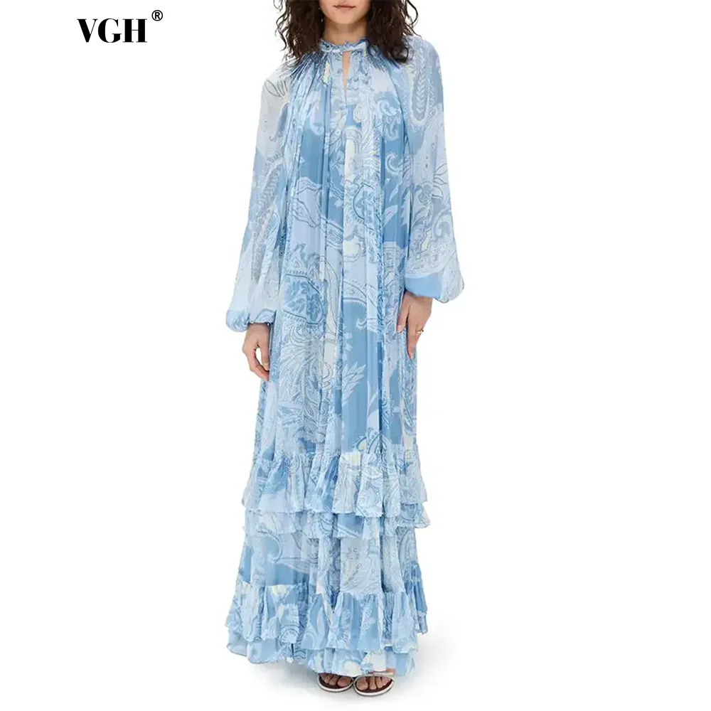 VGH Garden Parties Blue Paisley Print Tiered Ruffle Maxi Dress for Women High Neck Puff Sleeves Loose Skirt for Beach Vacations
VGH Garden Parties Blue Paisley Print Tiered Ruffle Maxi Dress for Women High Neck Puff Sleeves Loose Skirt for Beach Vacations