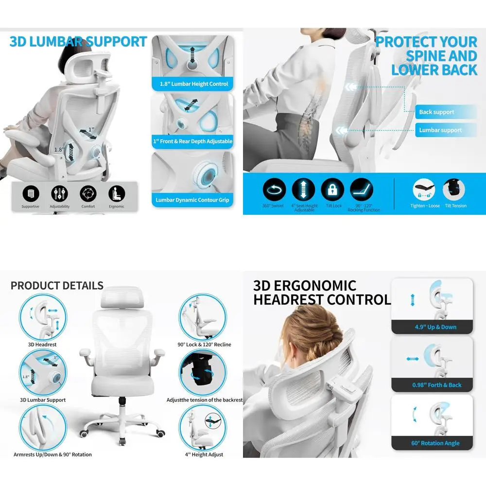 Эргономичное офисное кресло с высокой спинкой и сетчатой обивкой: комфортное сиденье для рабочего стола с регулируемой поясничной поддержкой для высоких и крупных людей, грузоподъемность 180 кг, широкое сиденье
Эргономичное офисное кресло с высокой спинкой и сетчатой обивкой: комфортное сиденье для рабочего стола с регулируемой поясничной поддержкой для высоких и крупных людей, грузоподъемность 180 кг, широкое сиденье