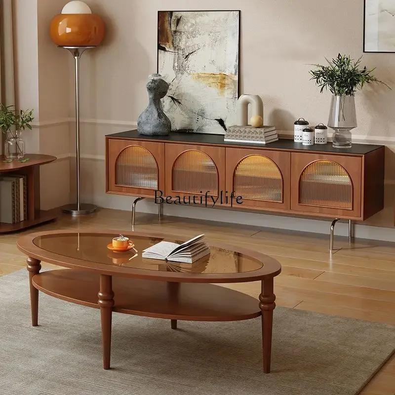 All solid wood boxwood coffee table French walnut retro medieval rock slab storage
All solid wood boxwood coffee table French walnut retro medieval rock slab storage