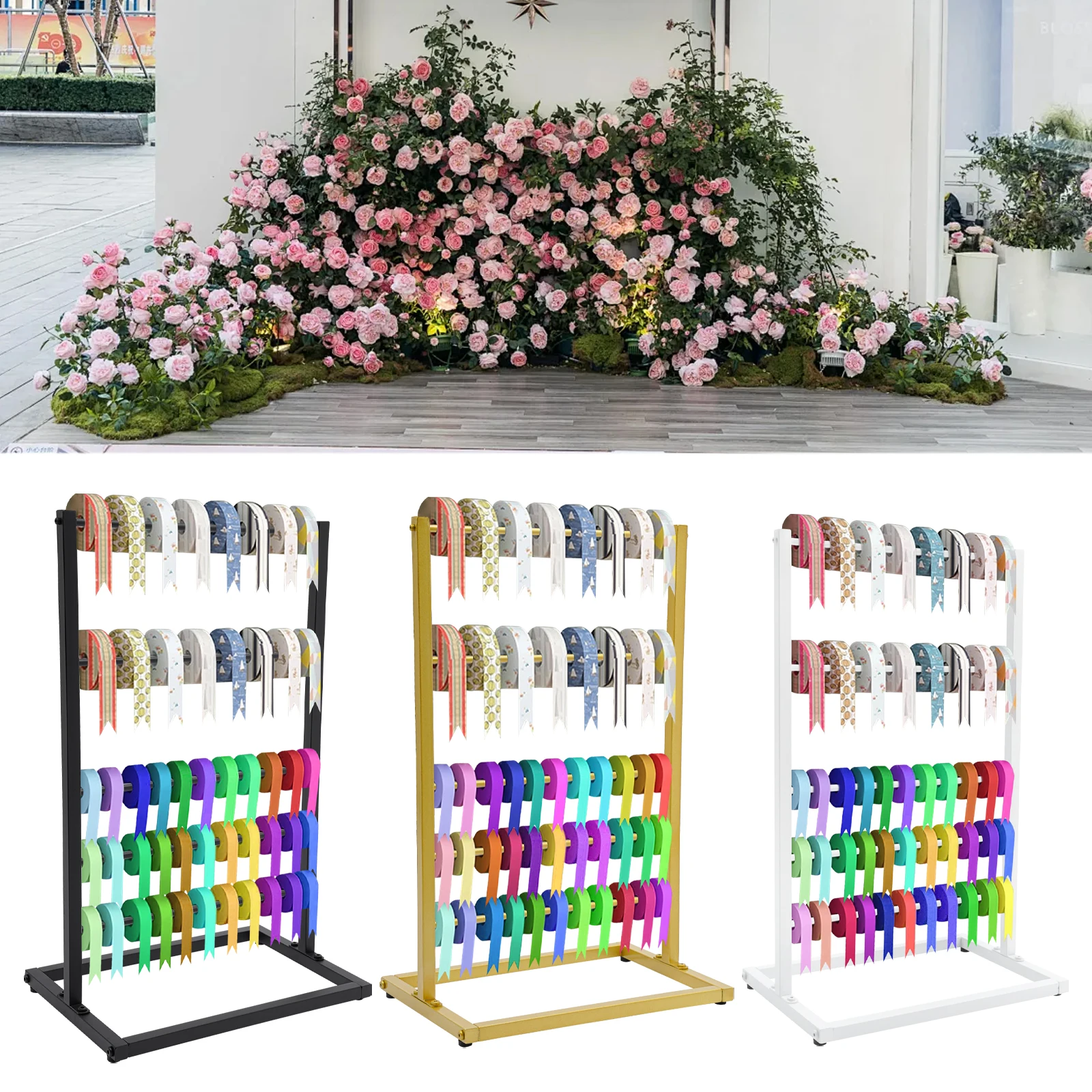 5 Tier Ribbon Scarf Rack Iron High Load Ribbon Holder Display Shelf, Metal Rack for Craft Room Cake Shop Flower Store, 3 Colors
5 Tier Ribbon Scarf Rack Iron High Load Ribbon Holder Display Shelf, Metal Rack for Craft Room Cake Shop Flower Store, 3 Colors