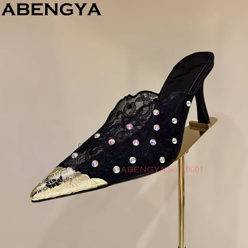 Summer Lace Crystal Studded Stiletto Slippers Women Sexy Thin High Heels Stiletto Sandals Dress Shoes For Women Slippers
Summer Lace Crystal Studded Stiletto Slippers Women Sexy Thin High Heels Stiletto Sandals Dress Shoes For Women Slippers