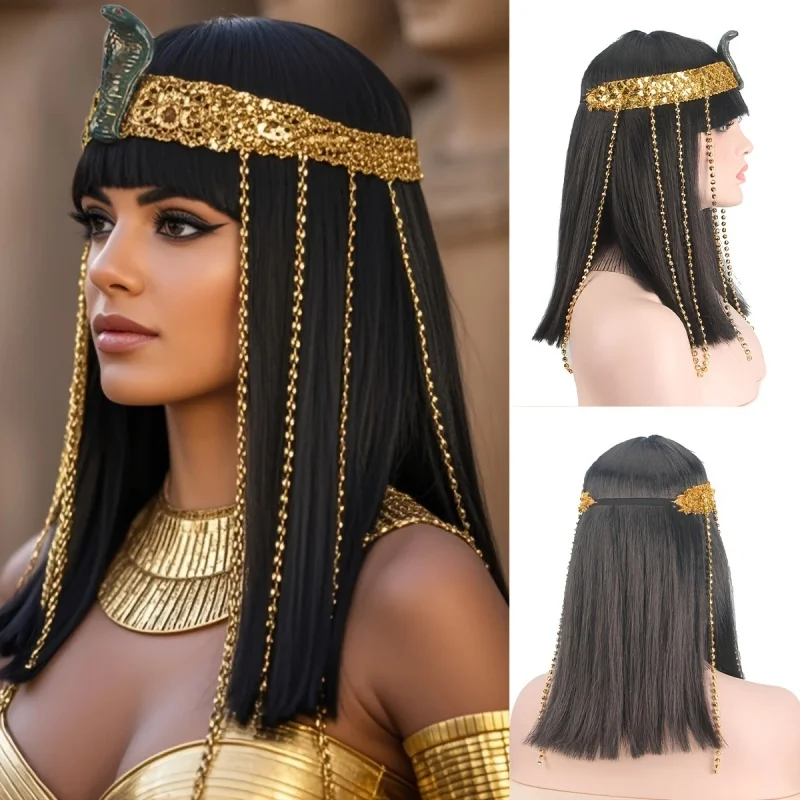 Women's Cleopatra Egyptian Cosplay Wig with Bangs & Egyptian Headdress Attachment for Role Costumes, Renaissance Fairs Party
Women's Cleopatra Egyptian Cosplay Wig with Bangs & Egyptian Headdress Attachment for Role Costumes, Renaissance Fairs Party