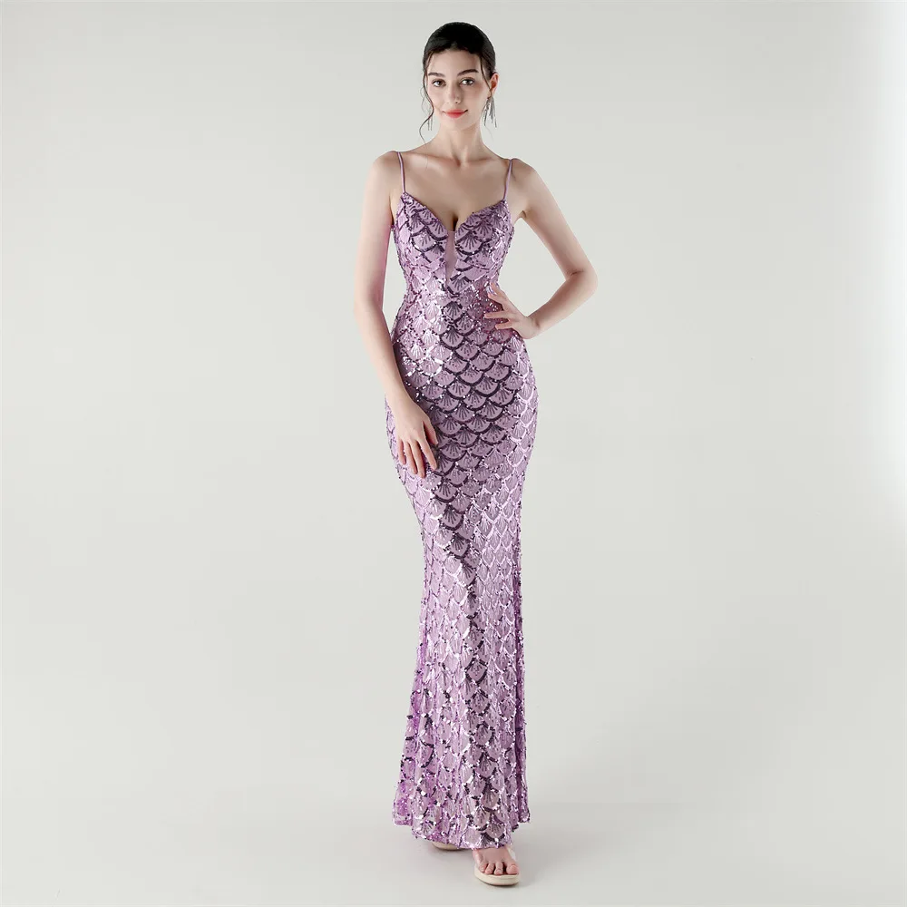 2025 New Suspender Deep V Slim Fit Fish Scale Sequin Purple Dress for Party Formal Banquet Evening Dress
2025 New Suspender Deep V Slim Fit Fish Scale Sequin Purple Dress for Party Formal Banquet Evening Dress