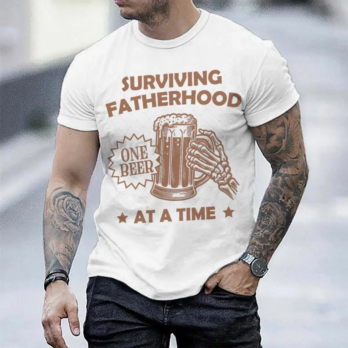 Father's Day Fun Daddy T-Shirt Men "SURVIVING FATHERHOOD ONE BEER AT A TIME" Men Round Neck Short Sleeve Male Tees Gift
Father's Day Fun Daddy T-Shirt Men "SURVIVING FATHERHOOD ONE BEER AT A TIME" Men Round Neck Short Sleeve Male Tees Gift
