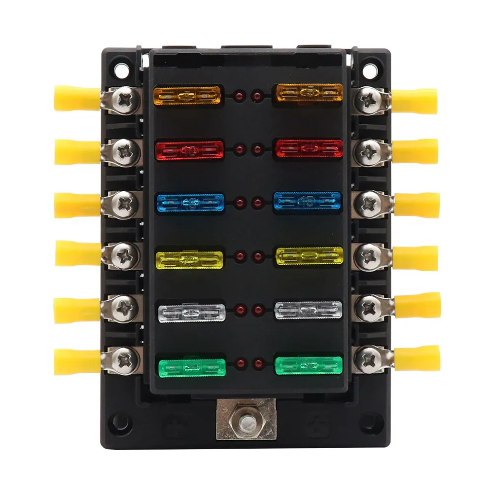 Fuse Box Holder 12 Ways Car Fuse Block LED Warning Indicator Damp-Proof Cover Screw Terminal for Car Audio Circuit Protection
Fuse Box Holder 12 Ways Car Fuse Block LED Warning Indicator Damp-Proof Cover Screw Terminal for Car Audio Circuit Protection