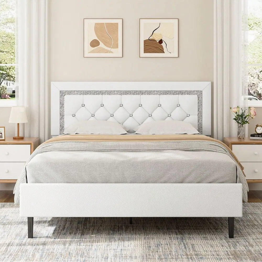 Bed Frame With Headboard, Modern Bed Frame With Diamond Tufted Headboard, PU Leather Bed Frame, No Box Spring Needed, Easy Assem
Bed Frame With Headboard, Modern Bed Frame With Diamond Tufted Headboard, PU Leather Bed Frame, No Box Spring Needed, Easy Assem