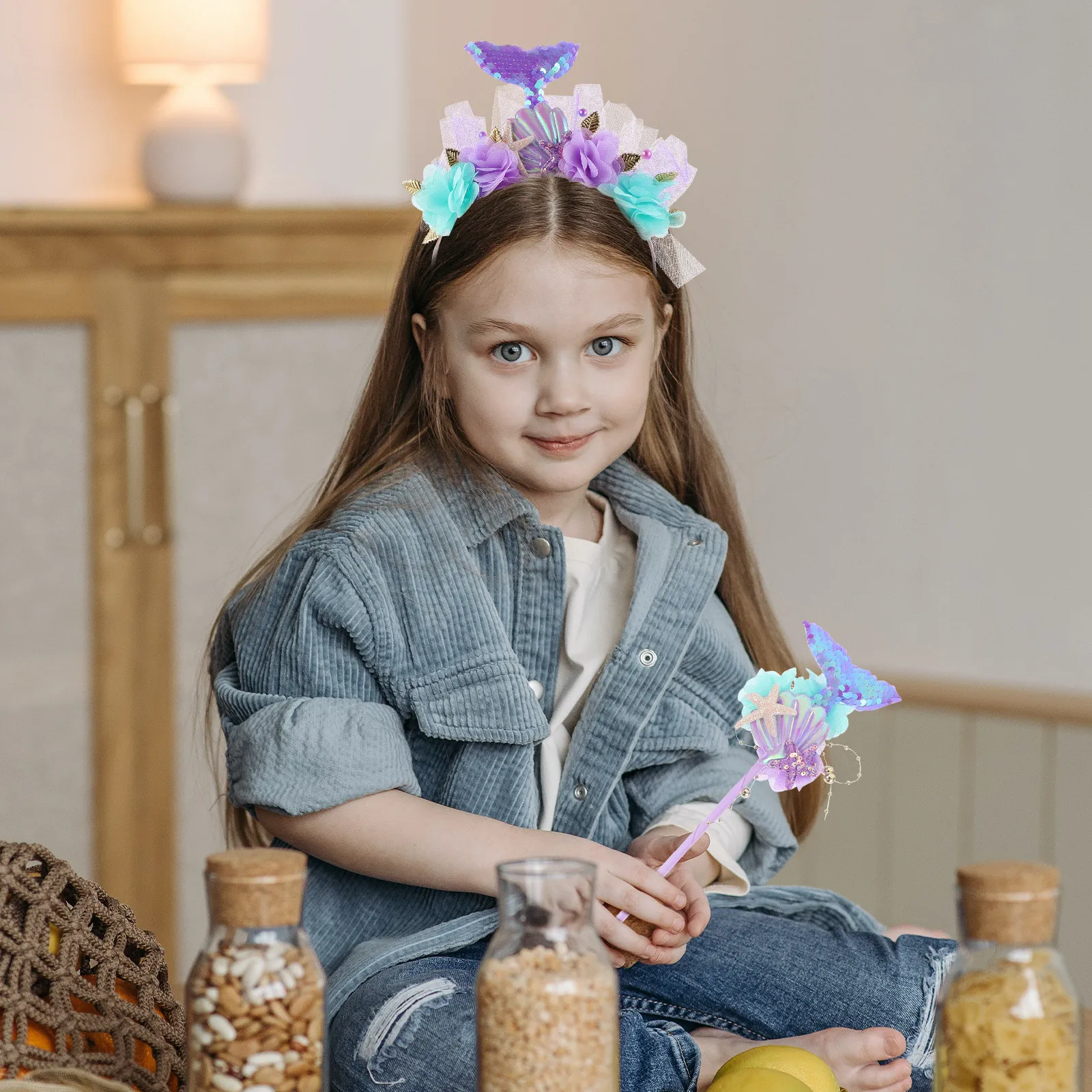 1 комплект аксессуаров для костюма русалки с блестящей повязкой на голову и волшебной палочкой для нарядов на день рождения, аксессуар для мероприятий в стиле русалки
1 комплект аксессуаров для костюма русалки с блестящей повязкой на голову и волшебной палочкой для нарядов на день рождения, аксессуар для мероприятий в стиле русалки